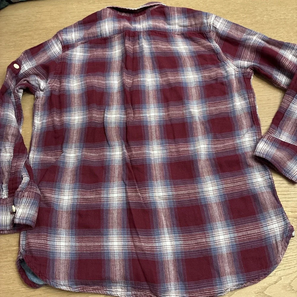 Gap Kids Lined  Button Down Cotton Long Sleeve Size 12 Husky XL Plum/Blue Shirt